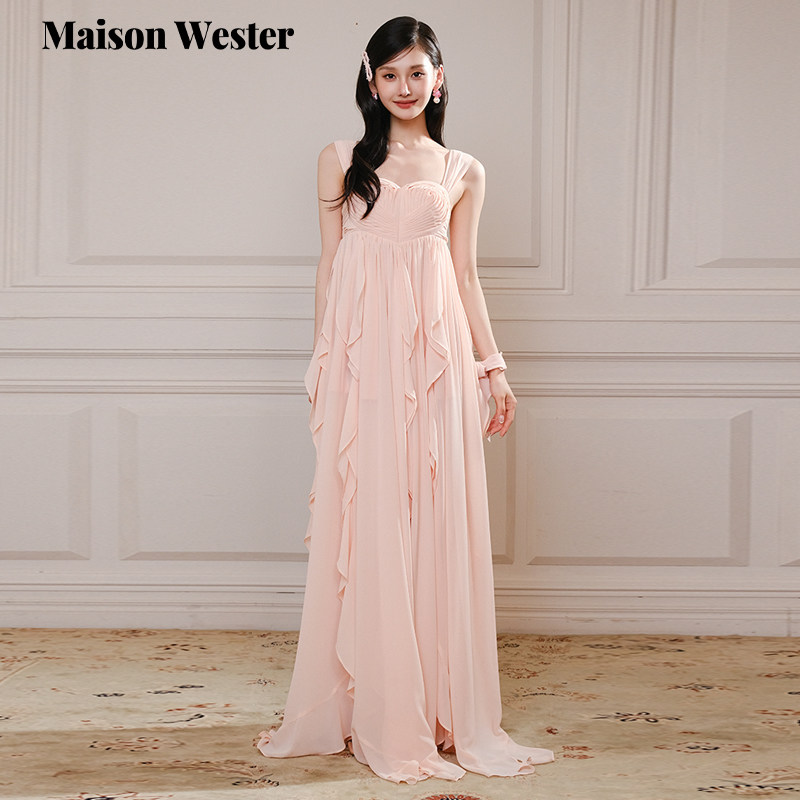 Maison Wester2025夏季新款波嬉风雪纺爱心粉色连衣裙可露丽穿搭,女装/女士精品,连衣裙,淘宝优惠券,粉丝福利购,淘宝优惠卷