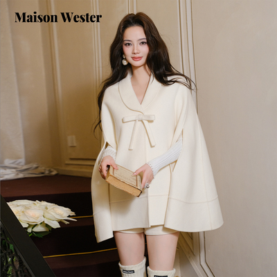 【徐如蓝同款】Maison Wester2025年冬季新品千金风斗篷毛呢外套