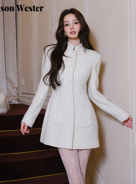 Maison Wester2025冬季新品千金风气质米白外套立领蕾丝中长外套