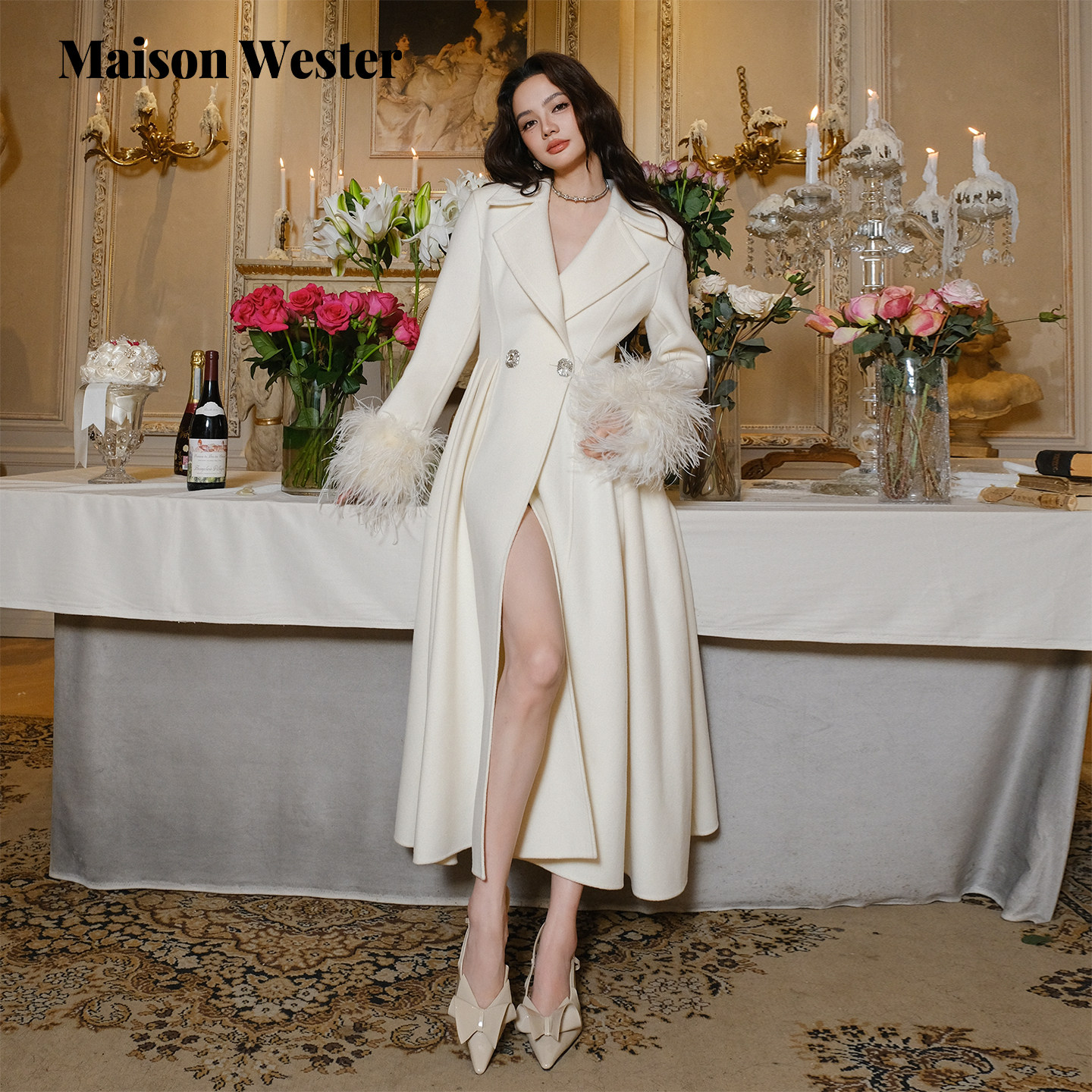 【徐如蓝同款】Maison Wester春新品千金风长款大衣气质毛呢外套
