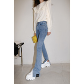 Wester春季 开叉牛仔裤 直筒裤 Maison 蓝色修身 显瘦可露丽穿搭