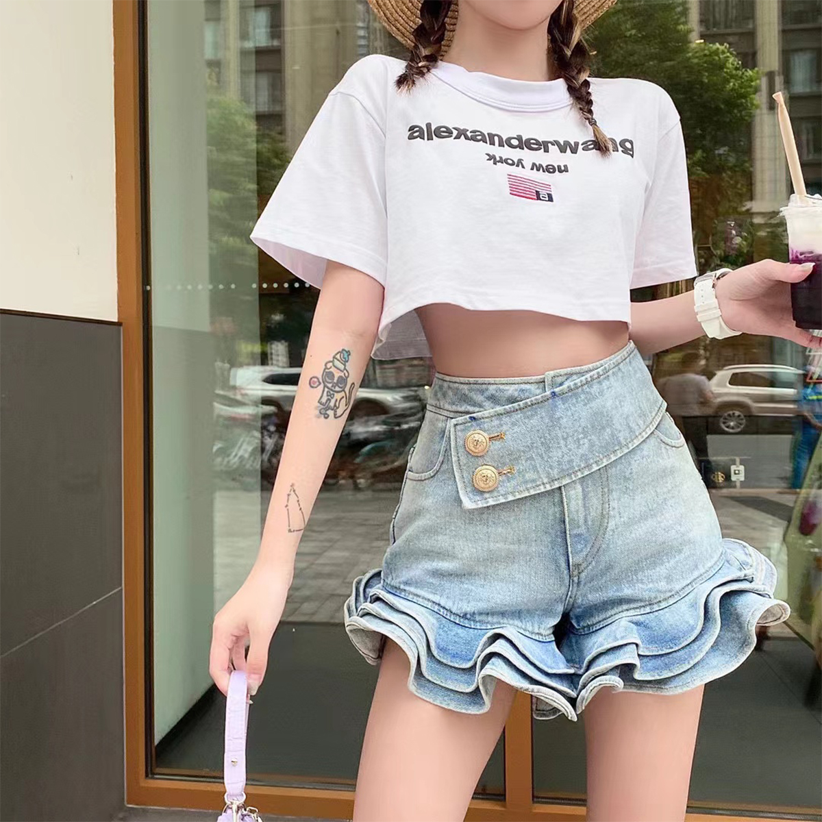 MaisonWester夏季杨超越同款牛仔花苞短裤时尚年轻热裤可露丽穿搭