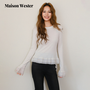 千金风亮片内搭荷叶边白长袖 新品 小上衣女 Wester2025冬季 Maison