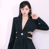 Maison 上衣 黑色细闪网纱拼接收腰西装 Wester夏季 浪姐苗苗同款