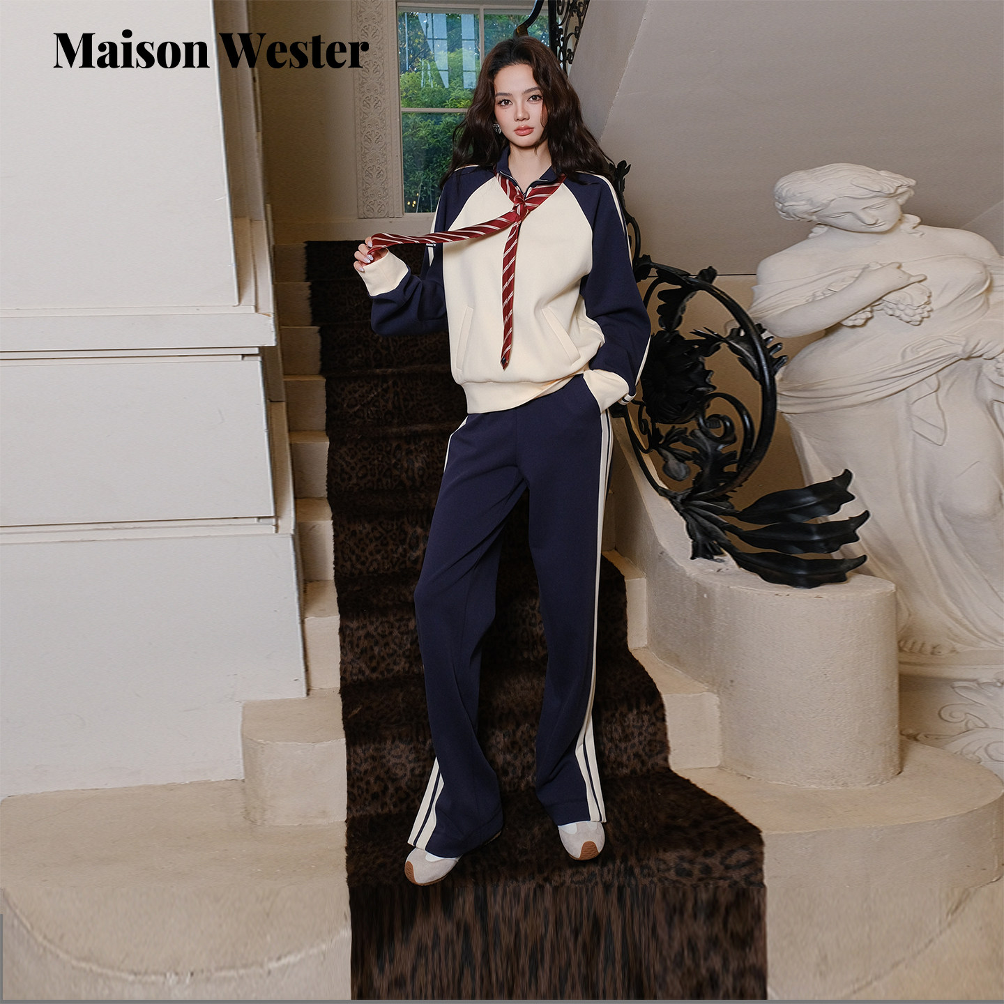 【七夕限定】Maison Wester2025秋撞色卫衣拼色短裤拼色休闲长裤,女装/女士精品,时尚套装,淘宝优惠券,粉丝福利购,淘宝优惠卷