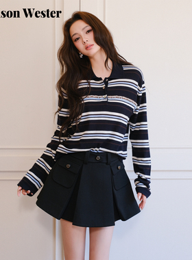 Maison Wester2025冬季新品双袋纽扣短裤裤子黑色显瘦直筒短裤女