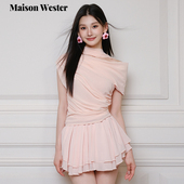 Maison 雪纺斜肩飘带上衣可露丽穿搭 氛围修身 Wester2025夏季 新款