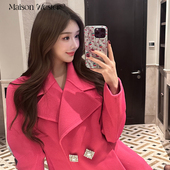 流行女性大领羊毛双面呢钻扣大衣长款 Maison Wester冬季 通勤外套