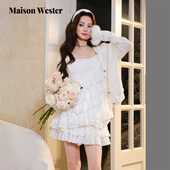 白色短款 Maison 毛衣外套 千金风法式 针织开衫 Wester2025冬季 新品