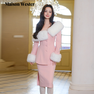 新品 Wester2025冬季 Maison 千金风斜肩外套收腰上衣 圣诞限定