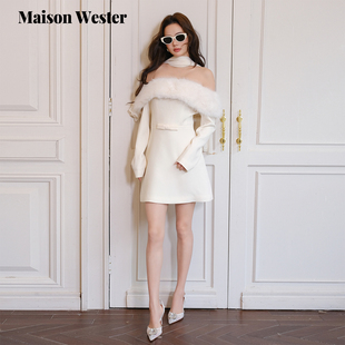 张元 新品 英同款 Wester2025年冬季 千金风裙一字连衣裙 Maison