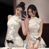 段晓薇同款 荷叶边立体上衣 可爱气质黑高领无袖 Maison Wester夏季