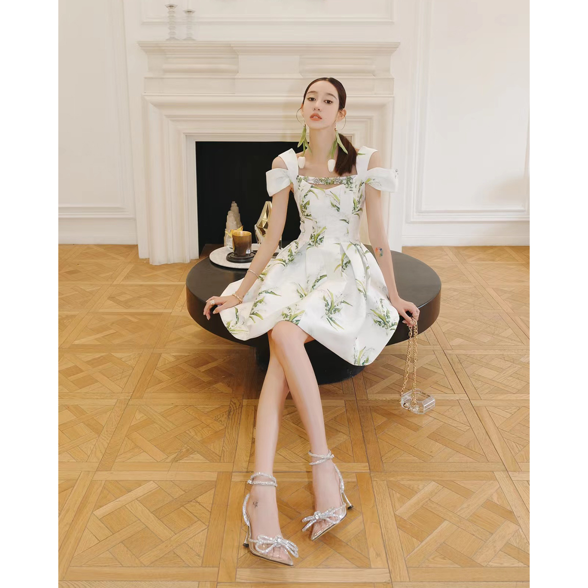 MaisonWester夏季春夏新款女装印花A字连衣裙时尚度假名媛法式