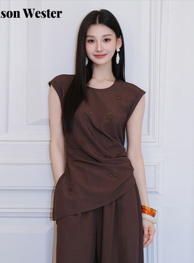 Maison Wester2025秋季新品波西风设计感重工抽腰圆领无袖款上衣