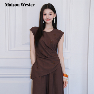 上衣 Maison Wester2025秋季 新品 波西风设计感重工抽腰圆领无袖