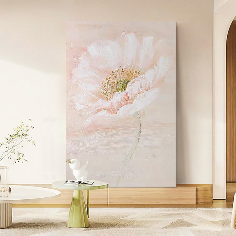爆款抽象牡丹花纯手绘油画奶油风玄关装饰画客厅丙烯肌理温馨花卉图片