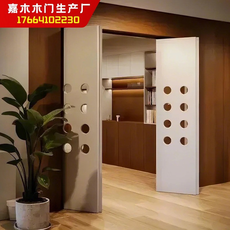 爆款折叠隔断门网红洞洞移门悬浮门隐形门幽灵门中古风无轨折叠推