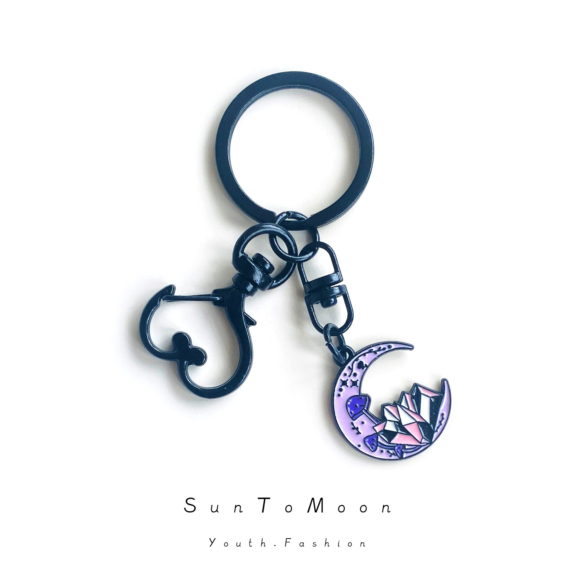 万圣节紫色魔法水晶猫咪钥匙扣几何设计猫眼钥匙链情侣闺蜜包挂件