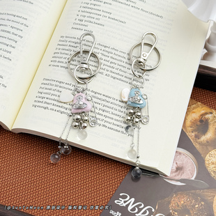 创意爱心曲别针珍珠流苏钥匙扣简约甜美百搭小饰品女生包包挂件