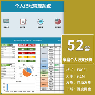 家庭支出账本年度分析表个人月度费用支出记账管理系统Excel表格