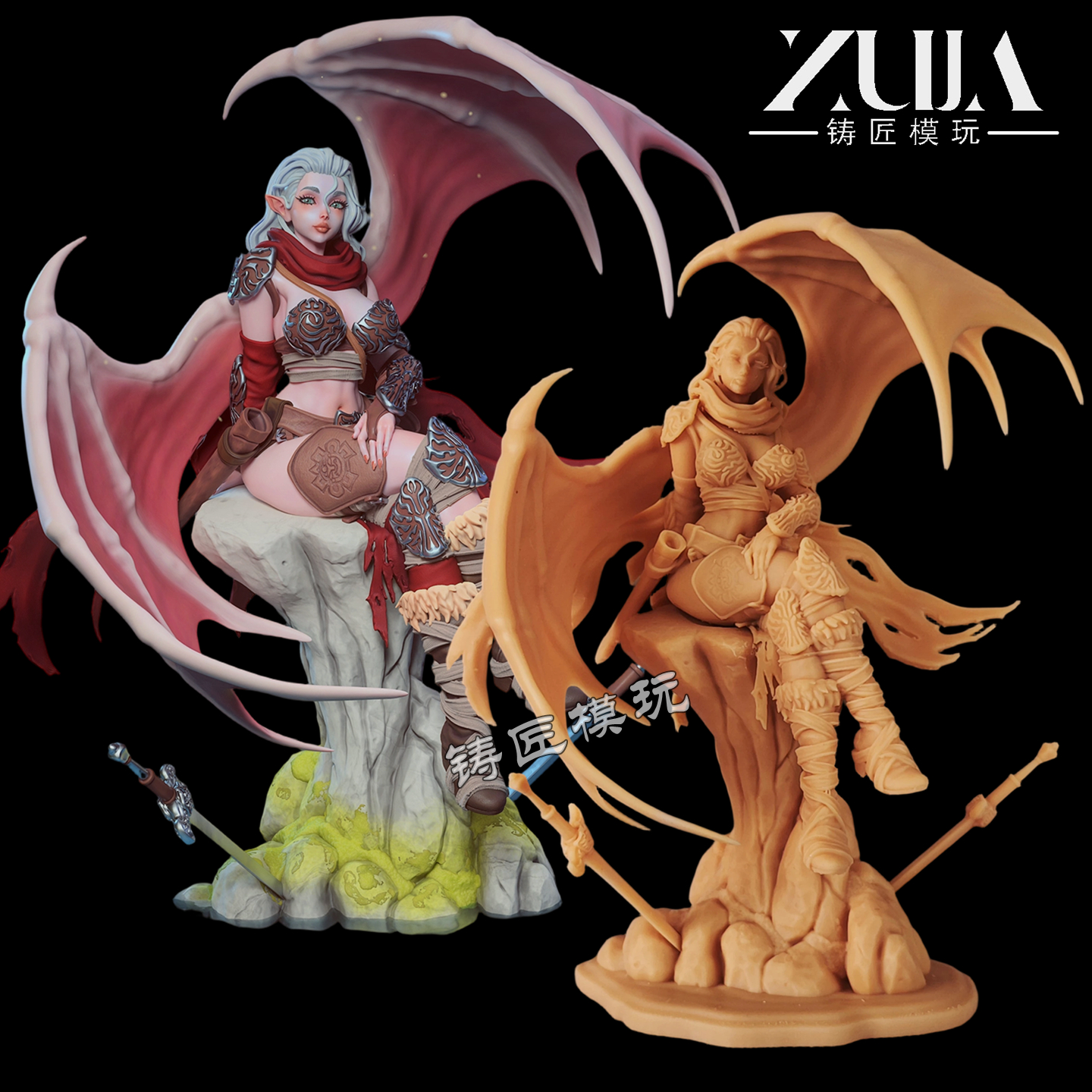 红龙少女模型手办白模