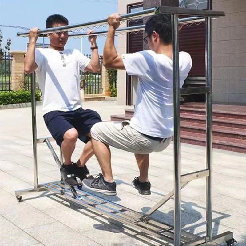 不锈钢落地晾衣架加厚加粗阳台户外晒被子晒衣服防风可移动带滑轮