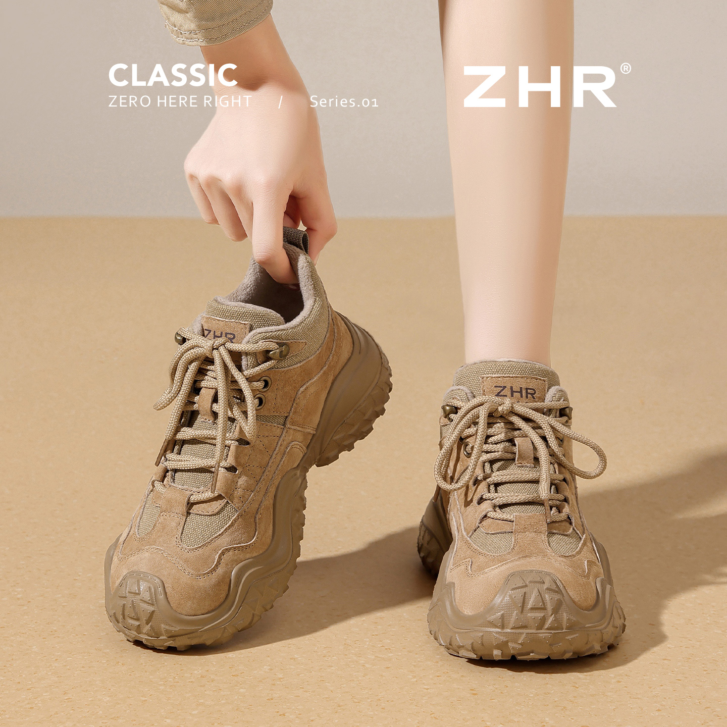 丑萌户外鞋秋冬新款真皮加绒保暖