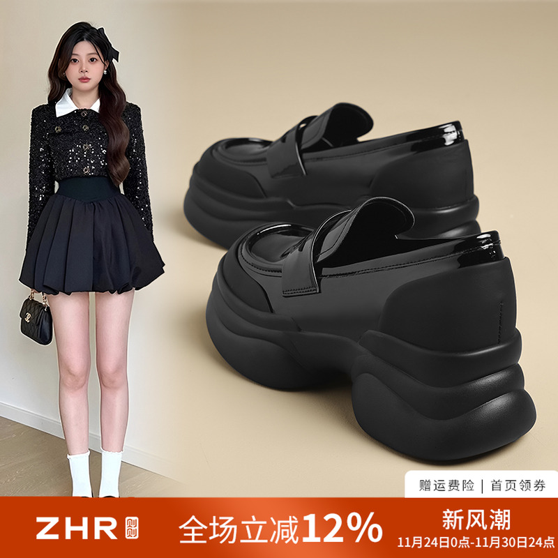 zhr粗跟配裙子百搭乐福小皮鞋