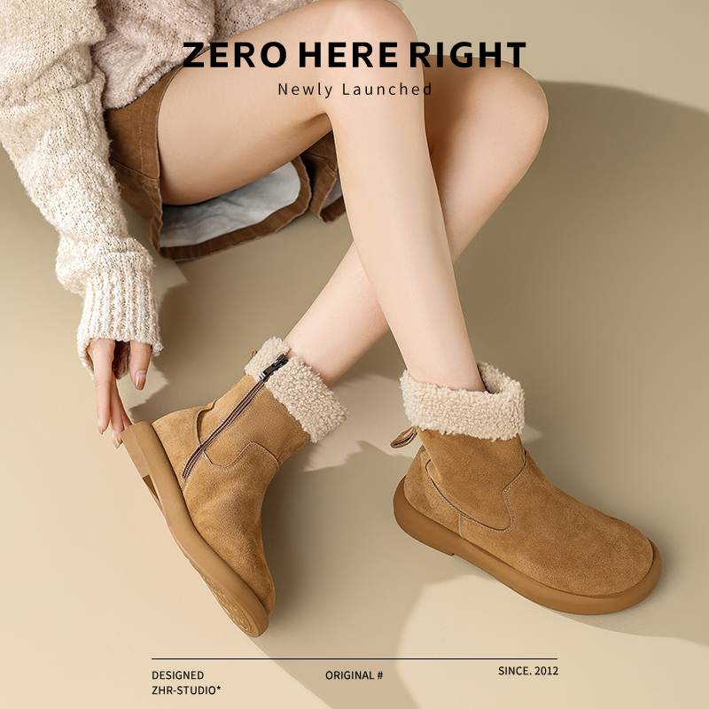 雪地靴秋冬新款真皮短靴加绒加厚