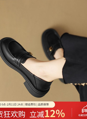 ZHR一脚蹬乐福鞋女2025新款春季英伦软底小皮鞋配裙子黑色单鞋爆
