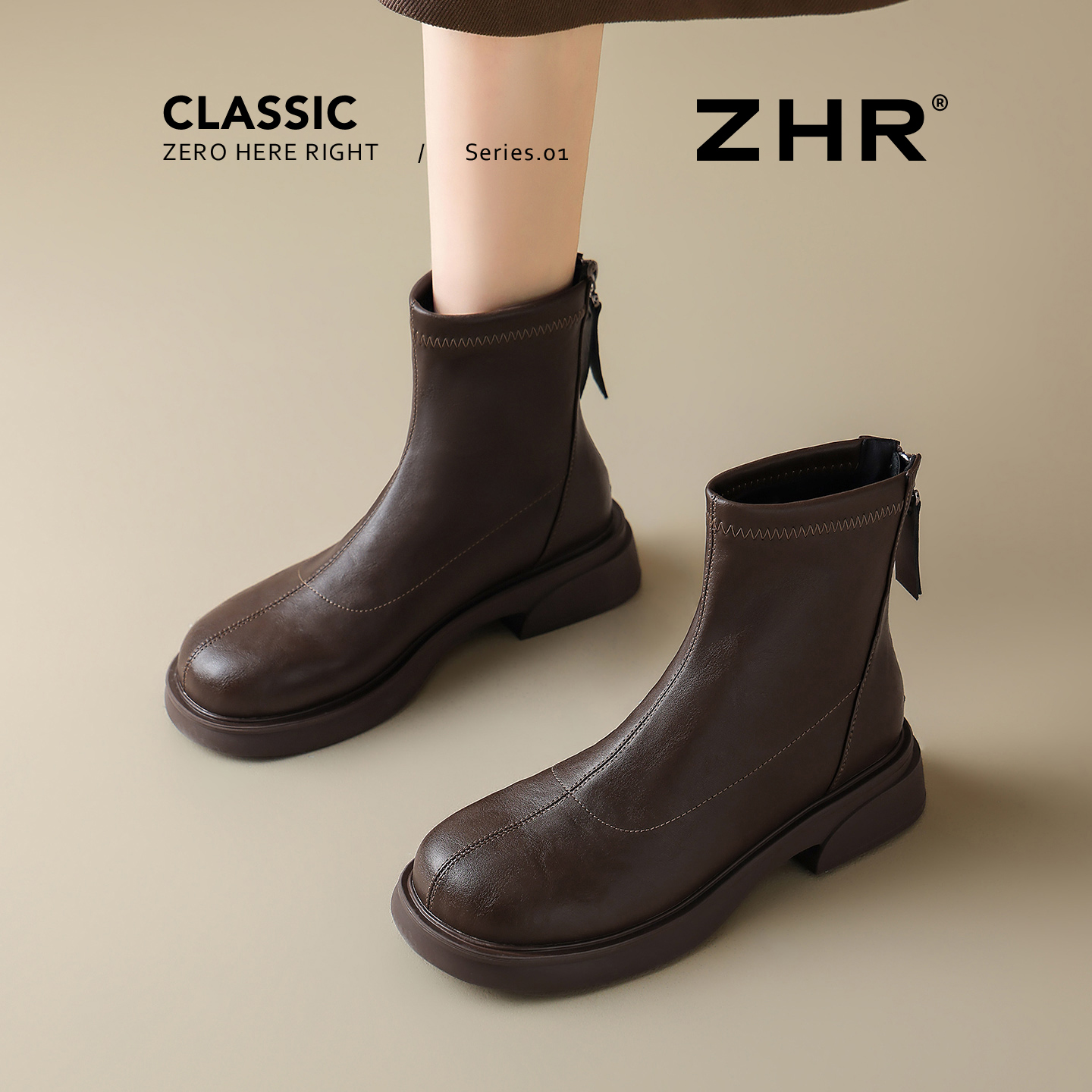 棕色短靴秋冬季百搭英伦风加绒