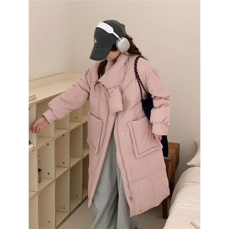 东大门羽绒服女中长款2024年新款围脖过膝宽松加厚冬季白鸭绒外套
