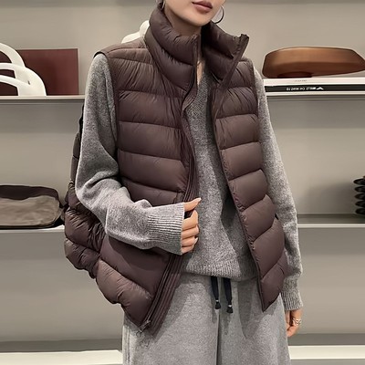 轻薄羽绒马甲女款2025冬季新款时尚百搭90白鸭绒立领马夹背心外穿