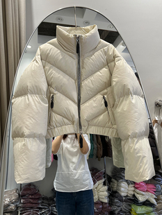 冬季新款短款立领羽绒服女高腰修身小个子加厚面包服白鸭绒外套潮