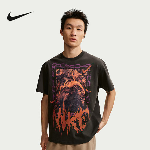 NIKE耐克男子T恤夏季图案印花棉质运动休闲短袖针织衫 II0682-045