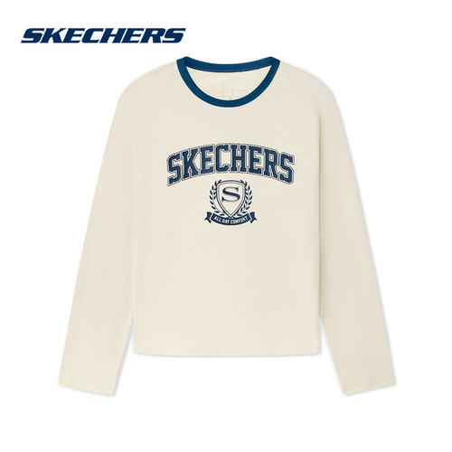 Skechers斯凯奇新款女子领针织运动休闲长袖T恤衫L325W005/029Y