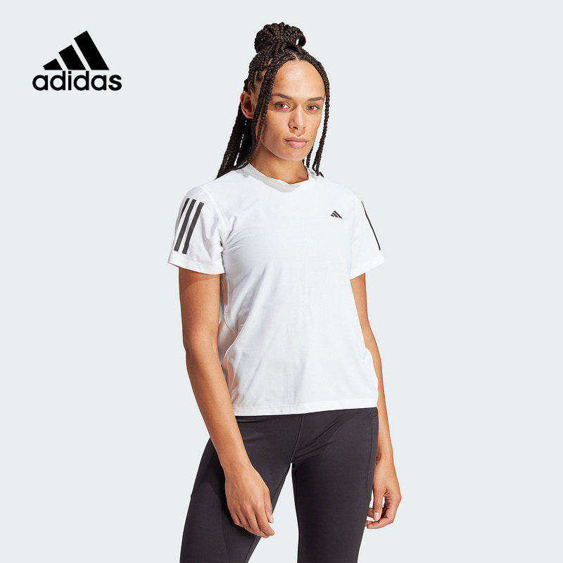 阿迪达斯三条纹速干T恤女子夏季健身运动服透气短袖IK7442