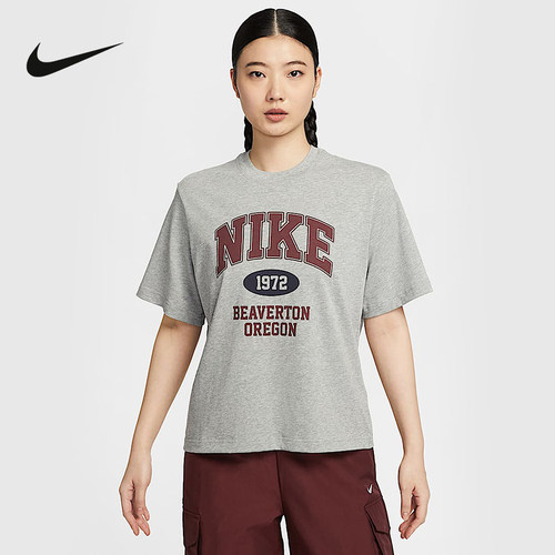 耐克NIKE夏季新款女子休闲运动印花棉短袖圆领针织衫 IH0825-063