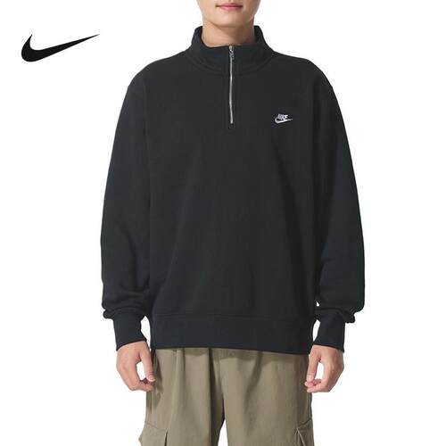 NIKE耐克Club男子加绒卫衣冬季半拉链针织休闲套头衫 FN3865-010