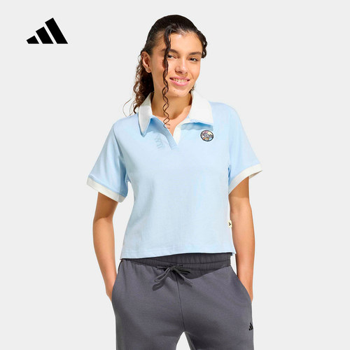 adidas阿迪达斯翻领学院风半袖T恤2026夏女休闲短袖POLO衫 KB7204