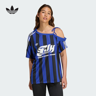adidas阿迪达斯夏露肩运动足球衫女三叶草短袖T恤吊带KD2278