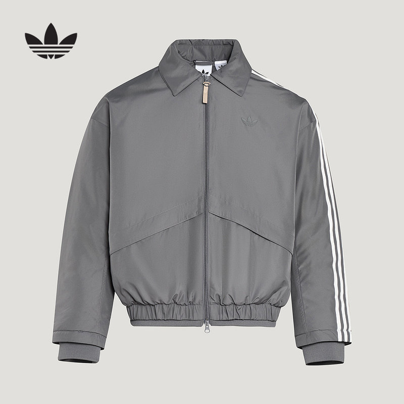 adidas阿迪达斯三叶草保暖运动棉服2026春男三条纹休闲外套