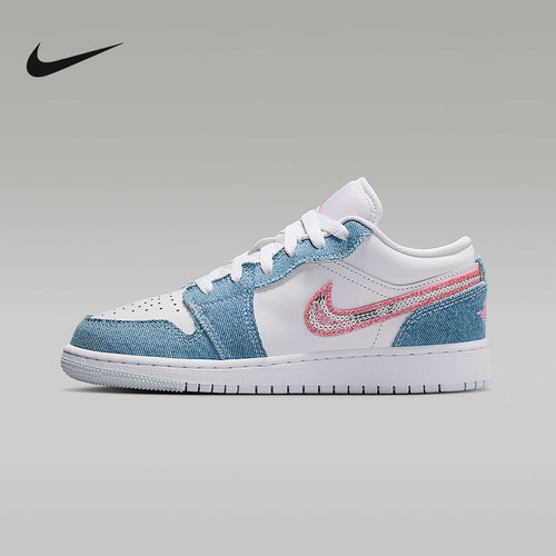 耐克大童鞋AIR JORDAN 1 复古篮球鞋AJ1 低帮蓝白板鞋HQ2001-400