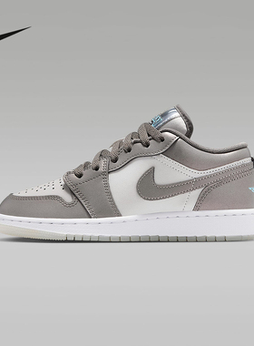 Jordan耐克大童运动鞋AJ1灰色低帮复古球鞋休闲板鞋HV4398-014