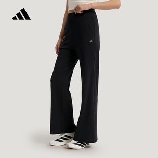 adidas阿迪达斯凉感运动休闲裤2026夏女高腰针织喇叭长裤 KW2275