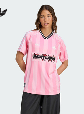 adidas阿迪达斯夏三叶草V领球衣女ADITUFF足球衫短袖T恤KD2272
