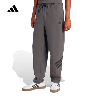 adidas阿迪达斯三条纹灰色直筒运动裤2026春男针织长裤 KD5201