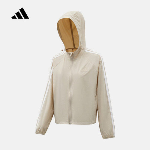 adidas阿迪达斯2026夏女薄款外套连帽三条纹梭织休闲夹克 KX2760
