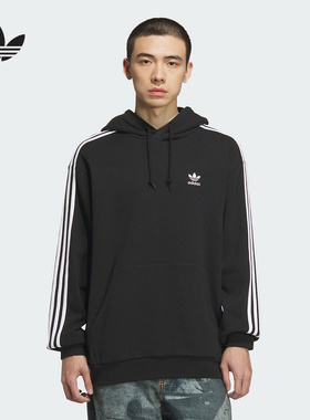 adidas阿迪达斯三叶草新款三条纹运动宽松套头衫男连帽卫衣KD1860