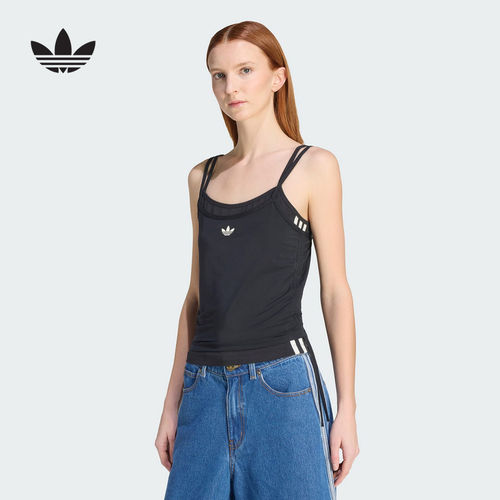 adidas阿迪达斯三叶草休闲运动修身吊带2026夏女双层背心 KW4524